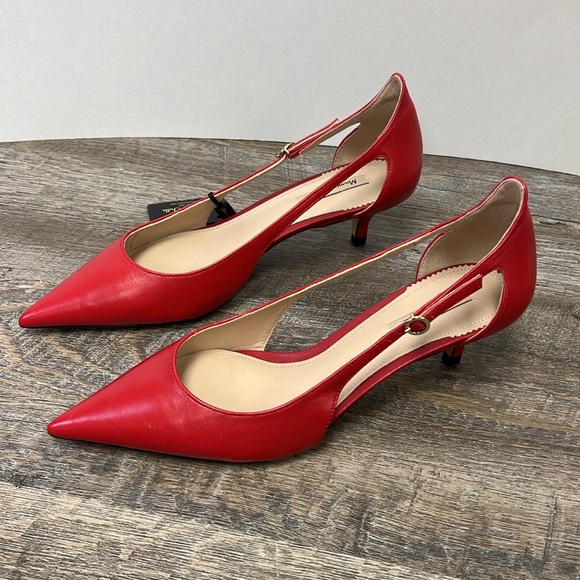 NEW Massimo Dutti Red Leather Pointed Toe Kitten Heel Pumps Size EU 39 US 8-8.5 - Picture 3 of 13